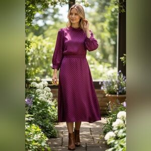 Closet Purple Polka Dot Long Sleeve Dress